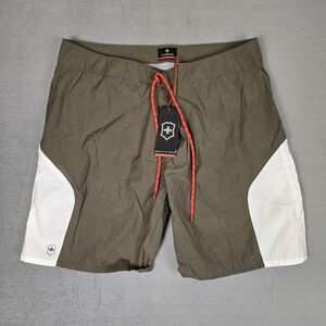 Victorinox Olive and White Men Swim Board Shorts